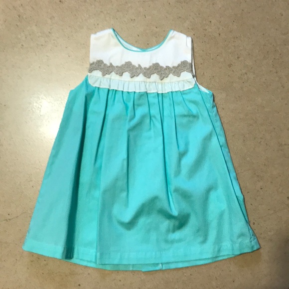 Turquoise Girl embroidered Dress.Beige & Turquoise - Picture 2 of 4